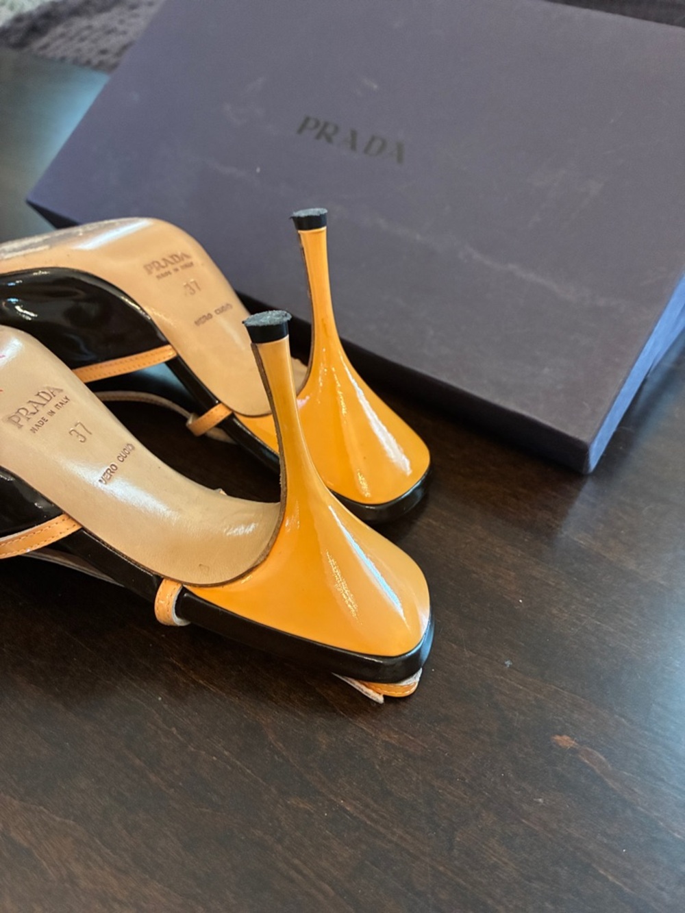 Rare Y2K Prada sexy EUC Black Patent + Magnolia coral Strappy Slingback. 37 - Picture 7 of 16